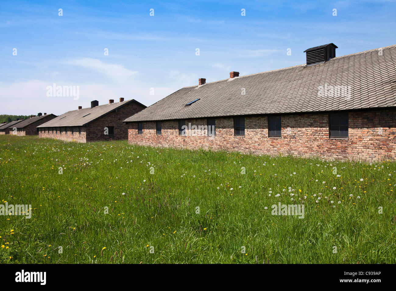 Polen, Birkenau, Auschwitz II - Birkenau. Kaserne in das Frauenlager. Stockfoto
