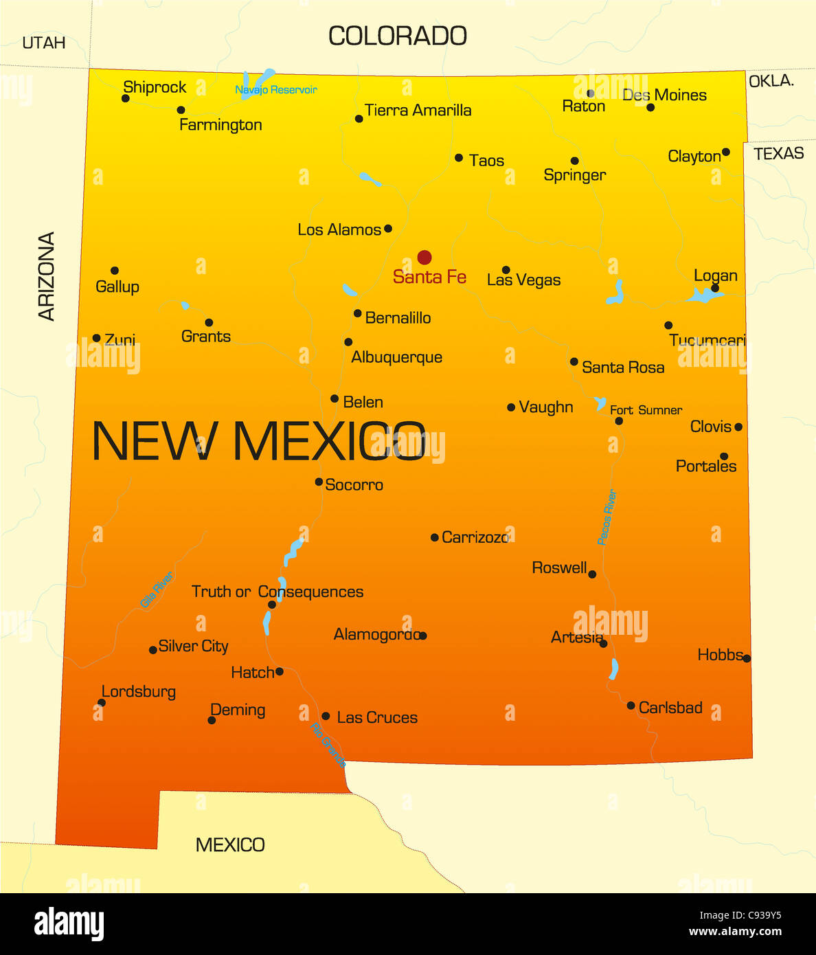 Vektorkarte Farbe des Staates New Mexico. USA Stockfoto