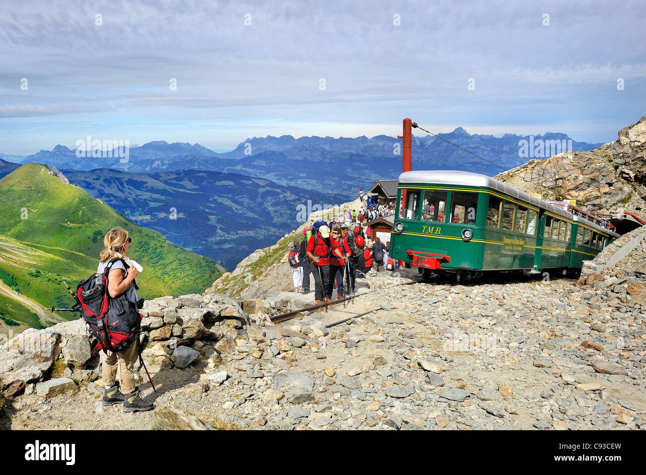 Historische Eisenbahn: le Tramway du Mont-Blanc, Frankreich. Stockfoto