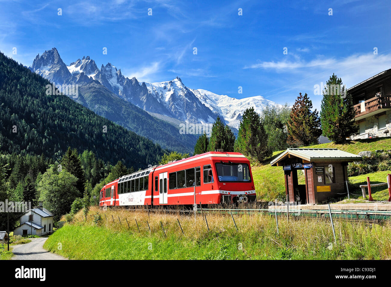 Historische Eisenbahn: Mont-Blanc Express, Chamonix, Frankreich. Stockfoto