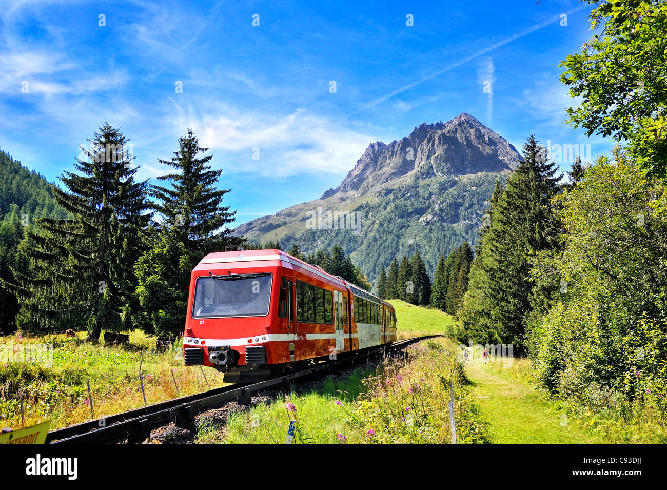 Historische Eisenbahn: Mont-Blanc Express, Chamonix, Frankreich. Stockfoto