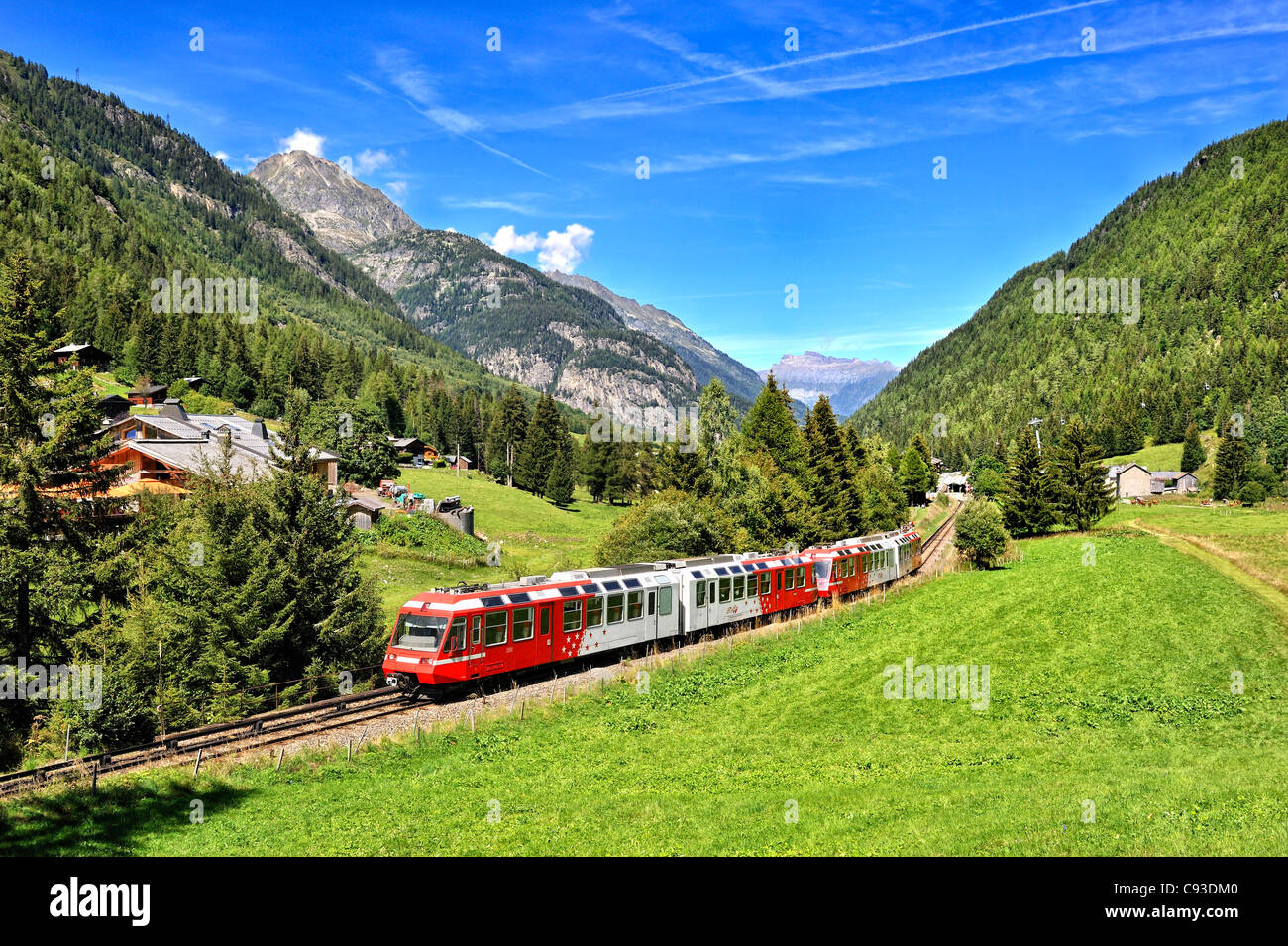 Historische Eisenbahn: Mont-Blanc Express, Chamonix, Frankreich. Stockfoto