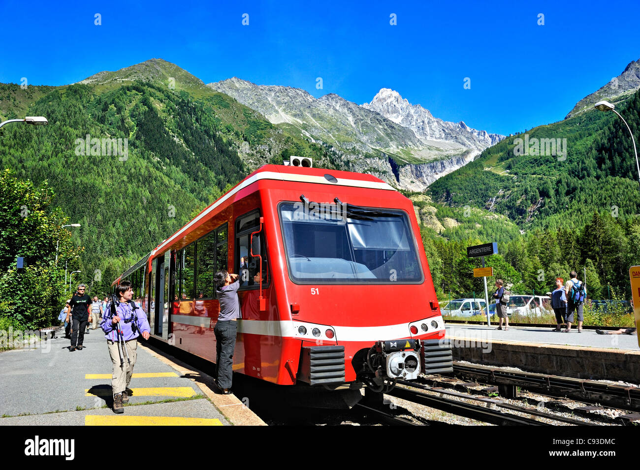 Historische Eisenbahn: Mont-Blanc Express, Chamonix, Frankreich. Stockfoto