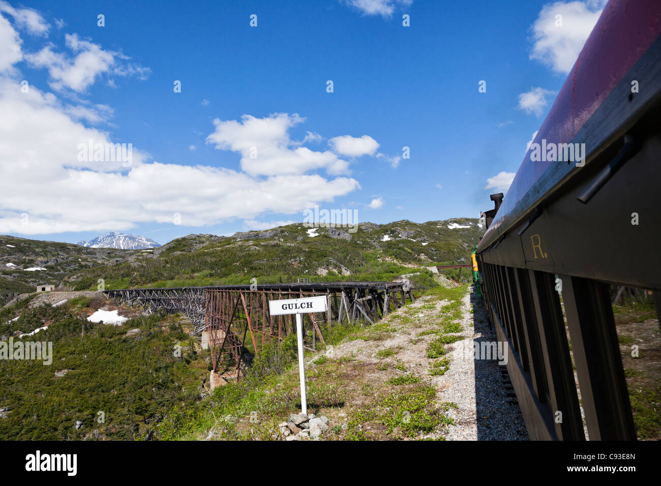 White Pass and Yukon Railroad auf der Strecke von Skagway, Alaska nach Fraser, British Columbia in Kanada Stockfoto