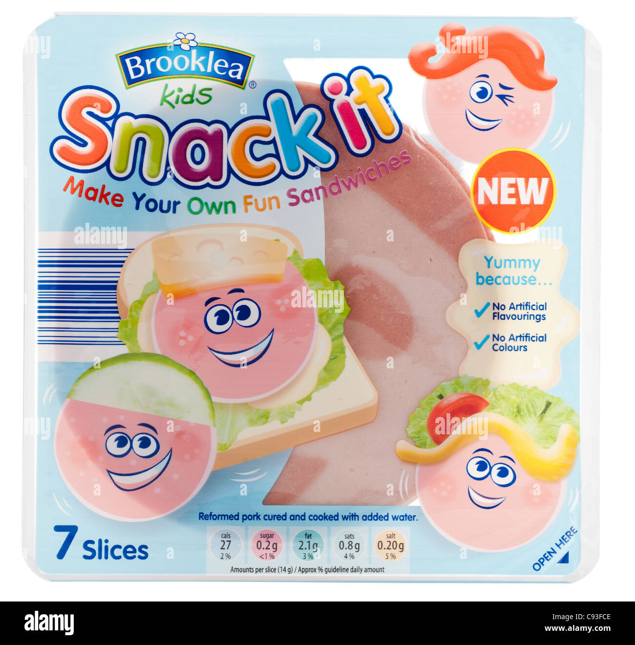 Brooklea Produkt Kinder Snack It 7 Scheiben vom reformierten gekocht und ausgehärteten Schwein Spaß machen Sandwiches Stockfoto