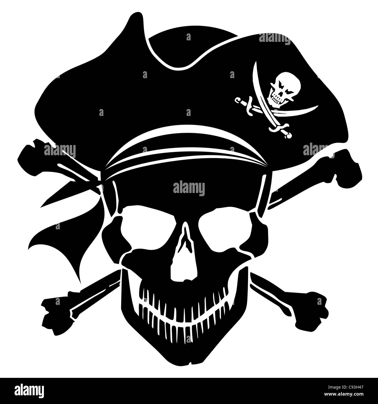 Piratenkapitän Schädel mit Hut und Cross Bones Clipart Illustration Stockfoto
