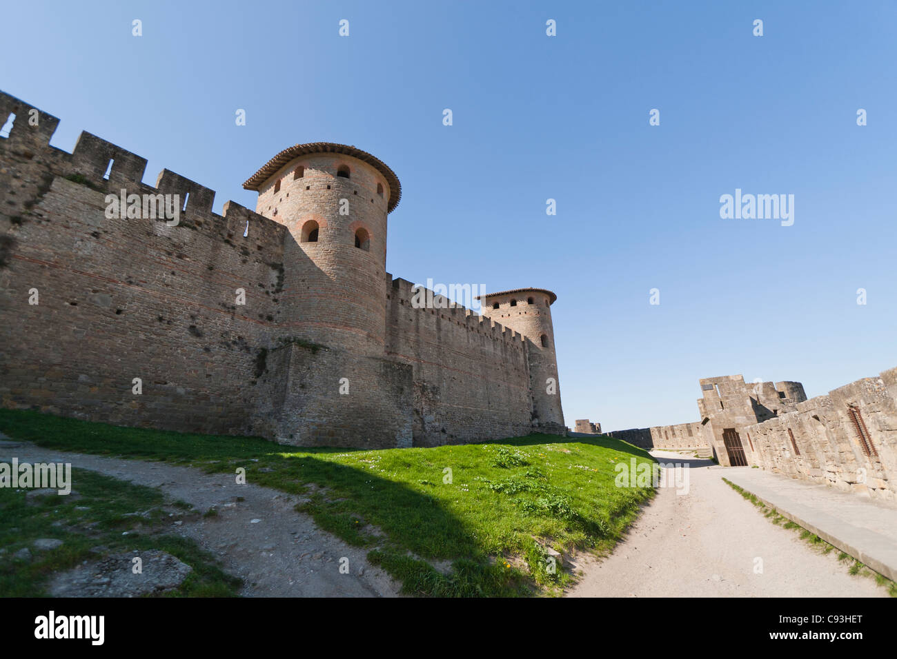 Wände des La Cite, Carcassonne, Frankreich Stockfoto