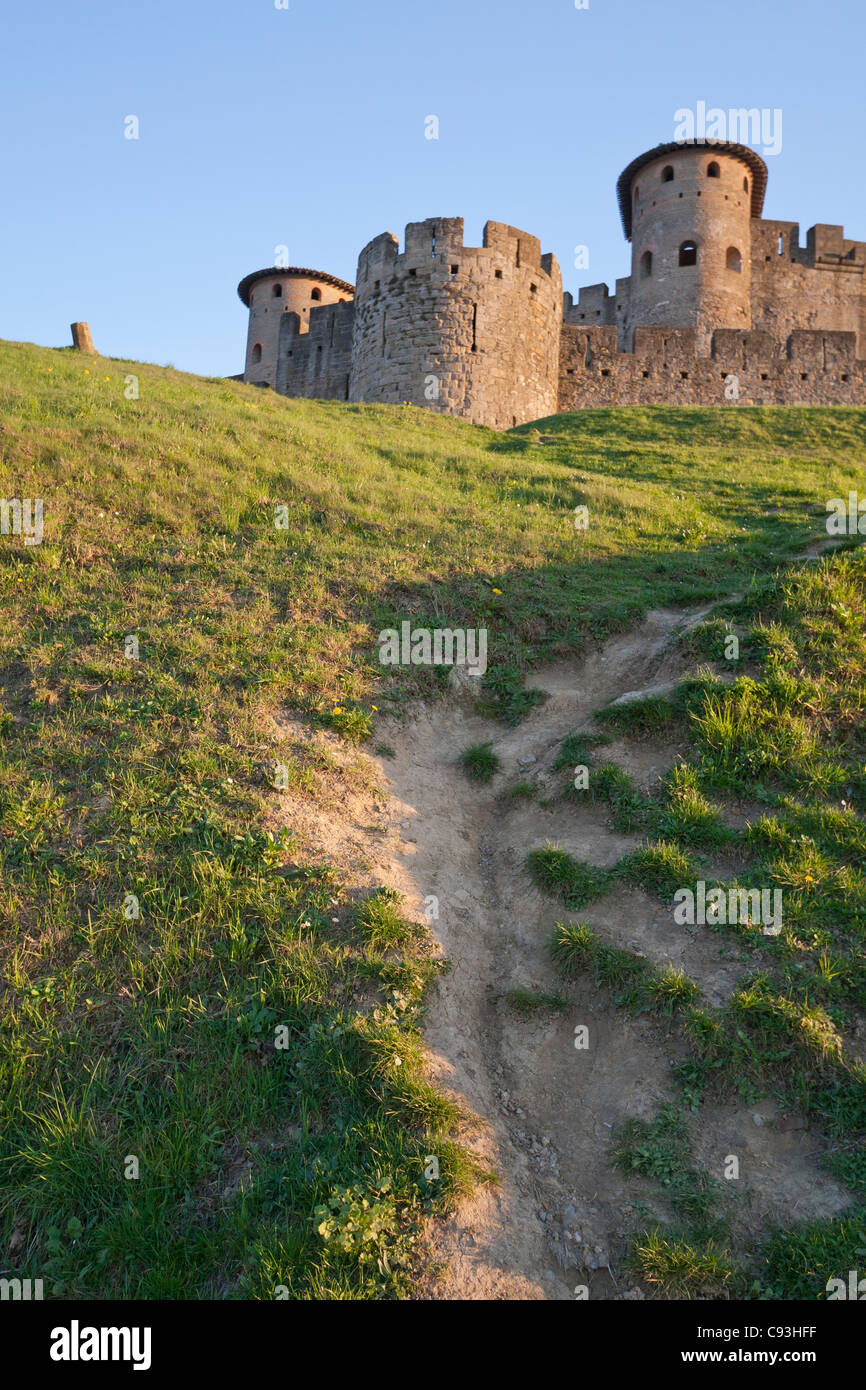 Wände des La Cite, Carcassonne, Frankreich Stockfoto