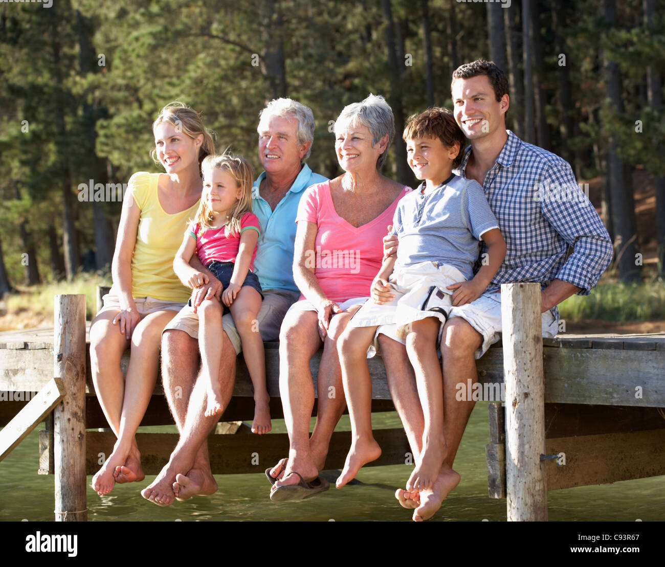 3-Generationen-Familie, See Stockfoto