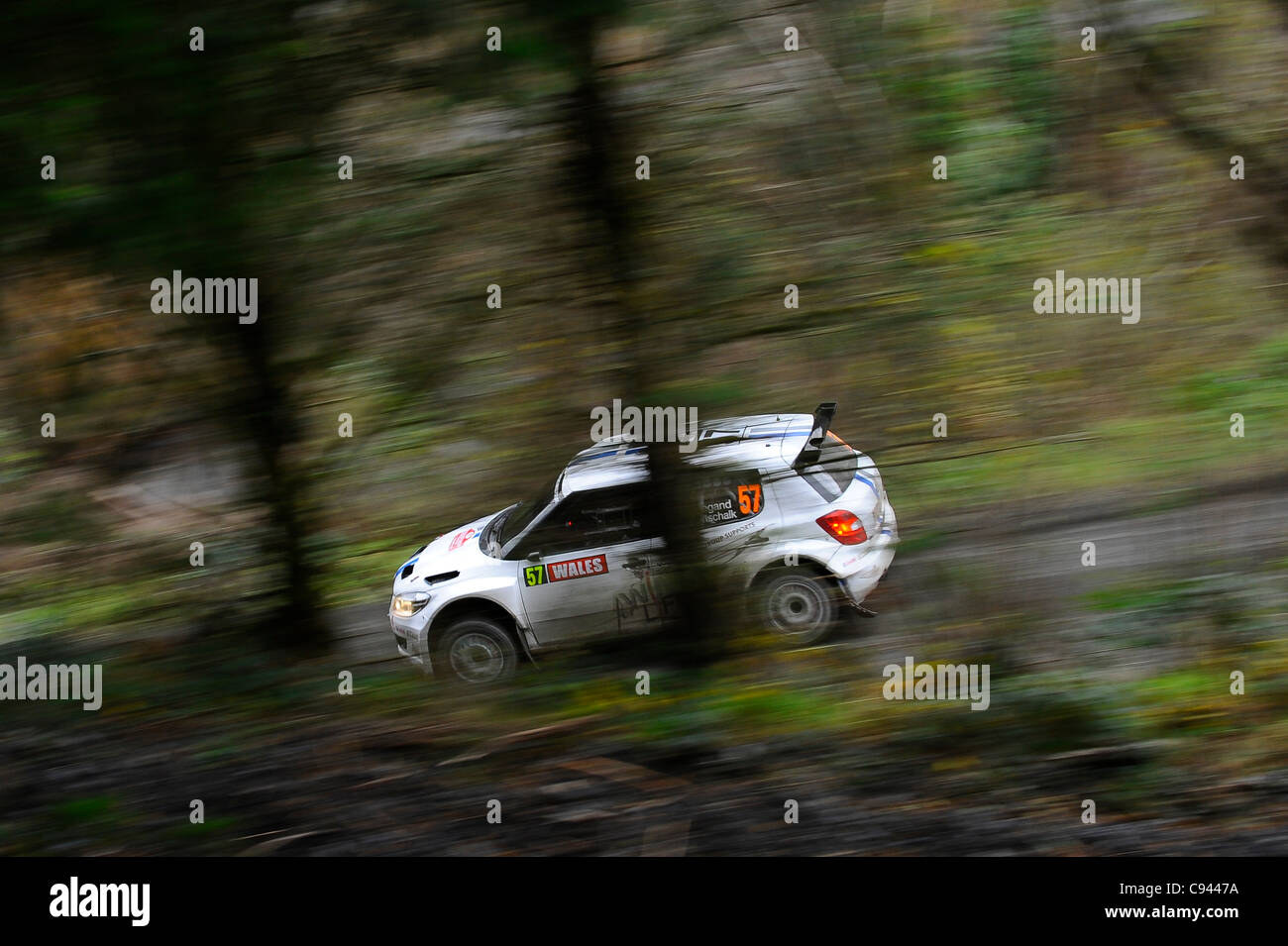 11.11.2011 Gwynedd, Wales. Sepp Wiegand (DEU) und Co-Pilot Timo Gottschalk (DEU) # 57 Volkswagen Motorsport Skoda Fabia S2000 in Aktion beim ersten Durchgang der Gartheiniog Bühne (SS4) Tag2 der FIA WRC Wales Rallye GB. Obligatorische Kredit: ActionPlus Stockfoto