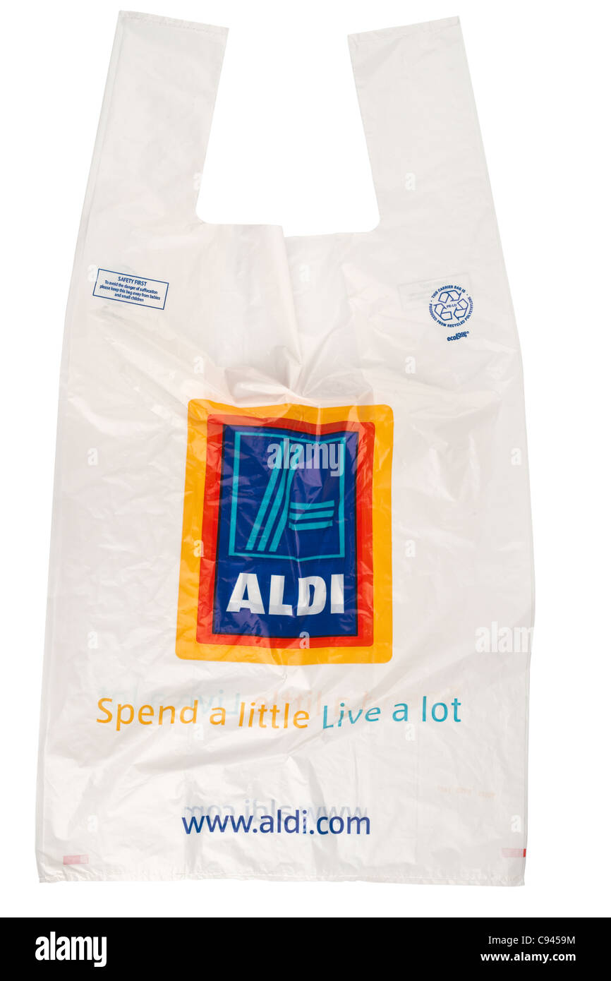 Aldi weiße Tragetasche Stockfoto