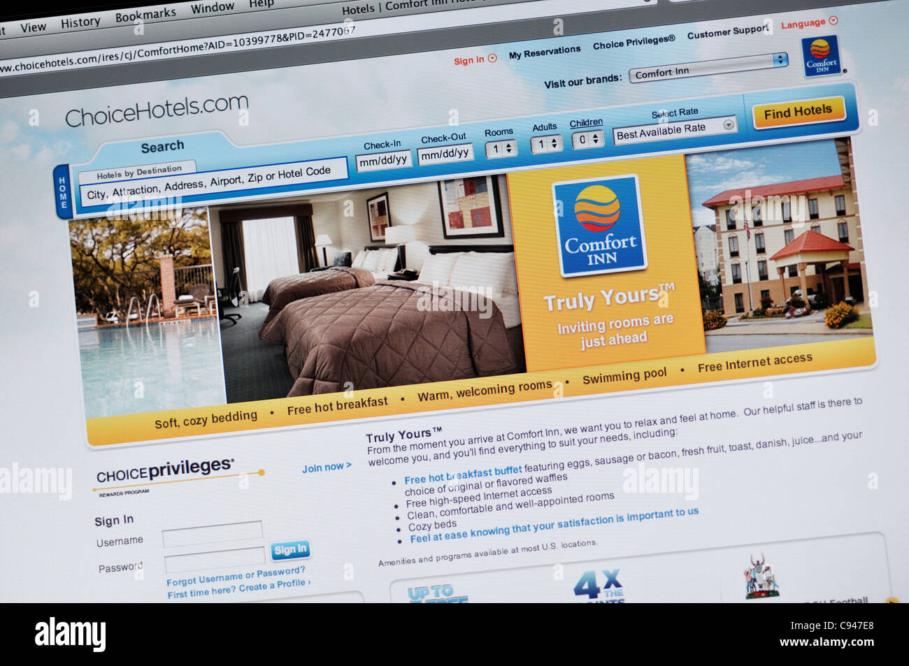 Choicehotels.com Webseite Stockfoto