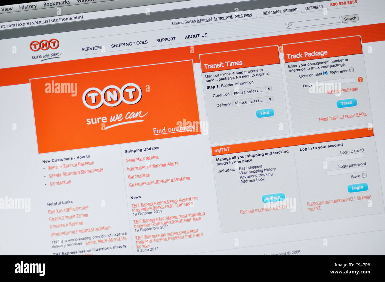 TNT-Versand-Webseite Stockfoto