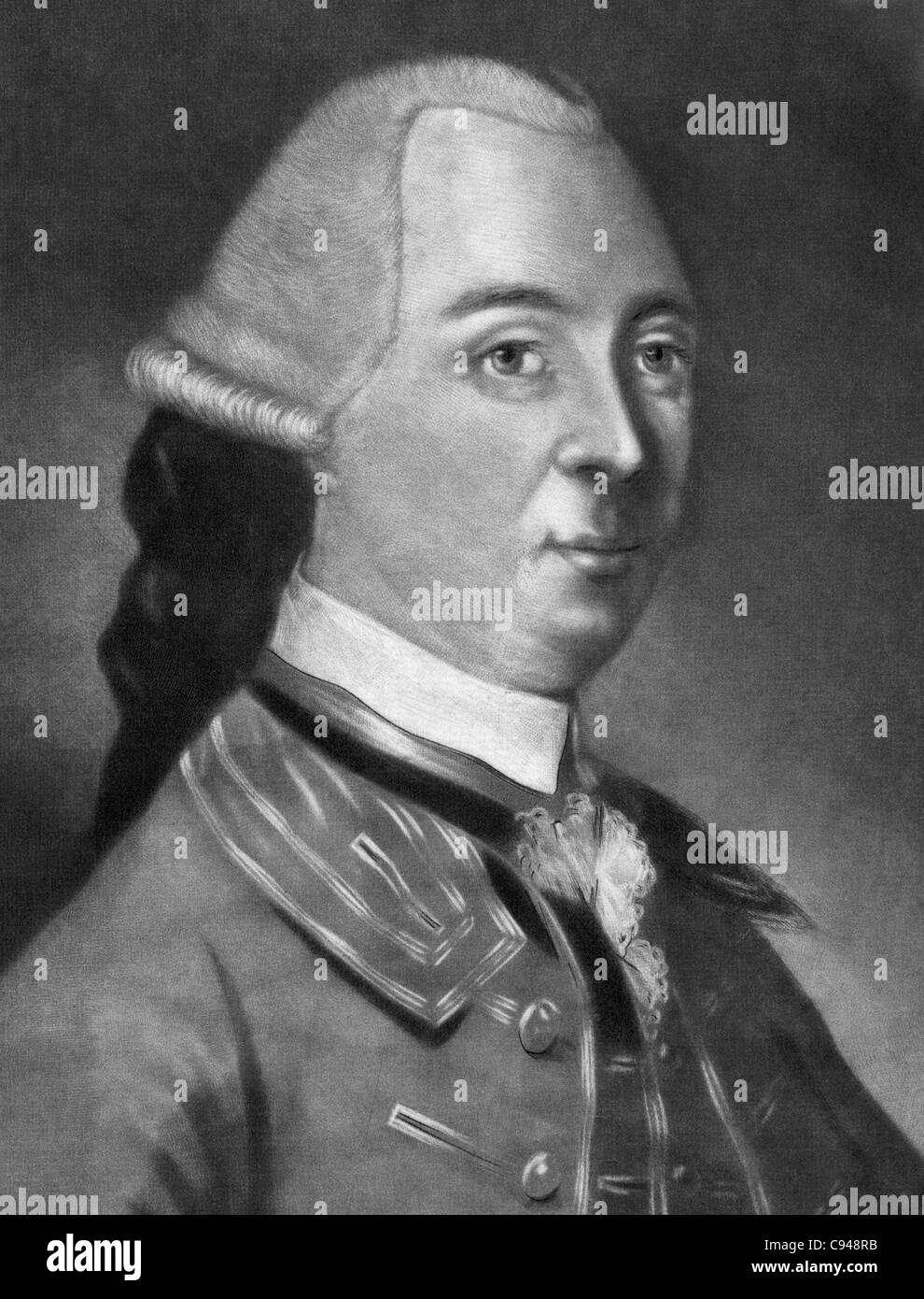 Vintage Porträt Drucken des amerikanischen Staatsmannes John Hancock (1737-1793) - Präsident des zweiten Kontinentalkongress von 1775 bis 1777 und die erste Person, die Unabhängigkeitserklärung zu unterzeichnen. Stockfoto