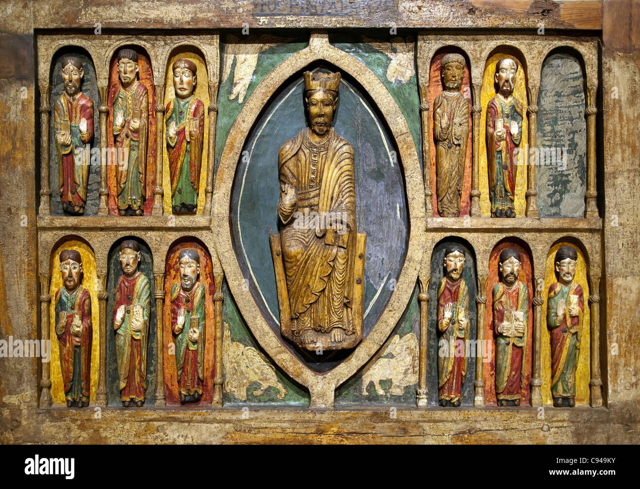 Frontale d'Altar von Santa Maria de Taull, MNAC (Nationales Kunstmuseum von Katalonien), Barcelona Stockfoto