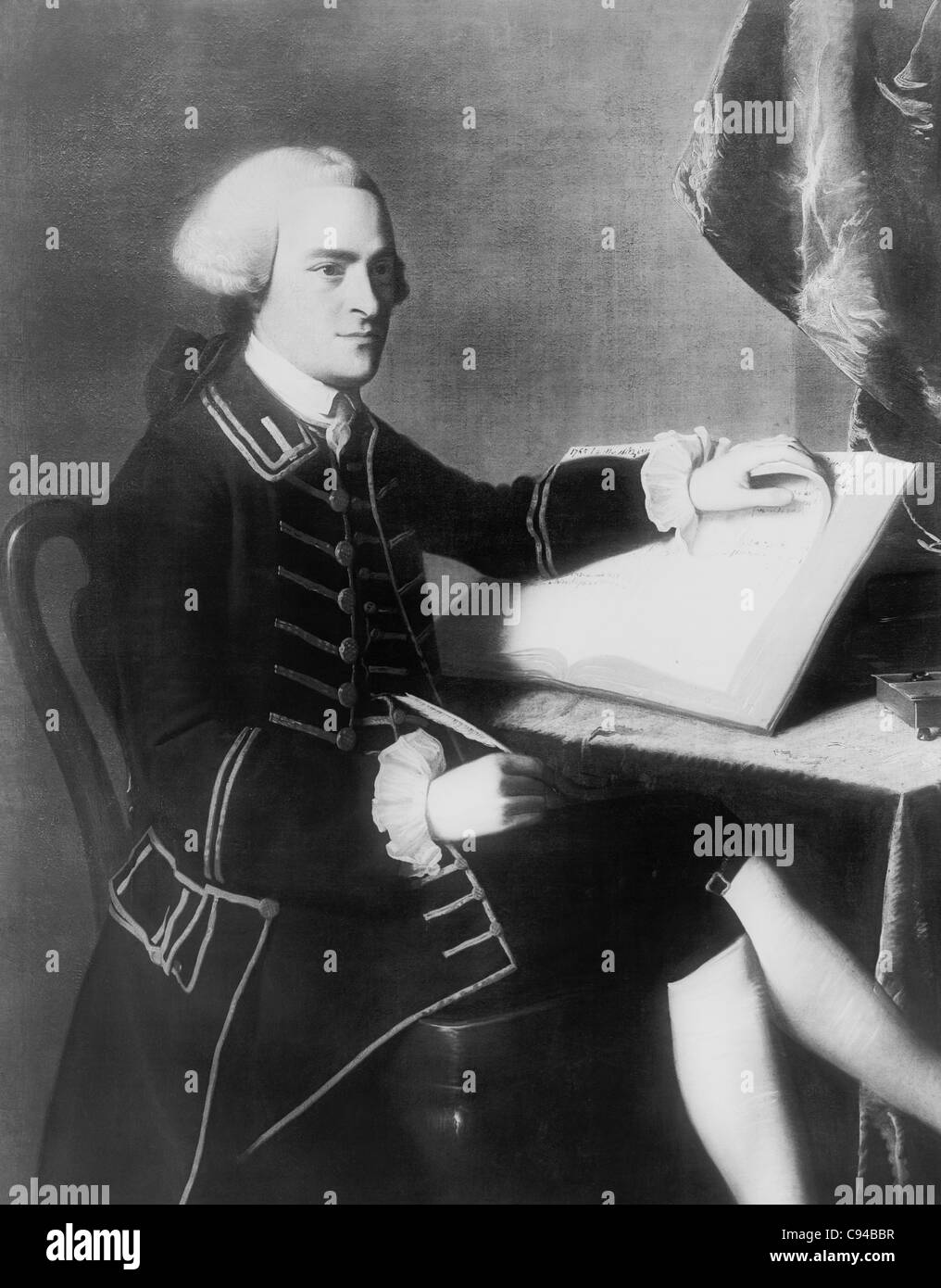 Vintage Porträtmalerei des amerikanischen Staatsmannes John Hancock (1737-1793) - Präsident des zweiten Kontinentalkongress von 1775 bis 1777 und die erste Person, die Unabhängigkeitserklärung zu unterzeichnen. Stockfoto