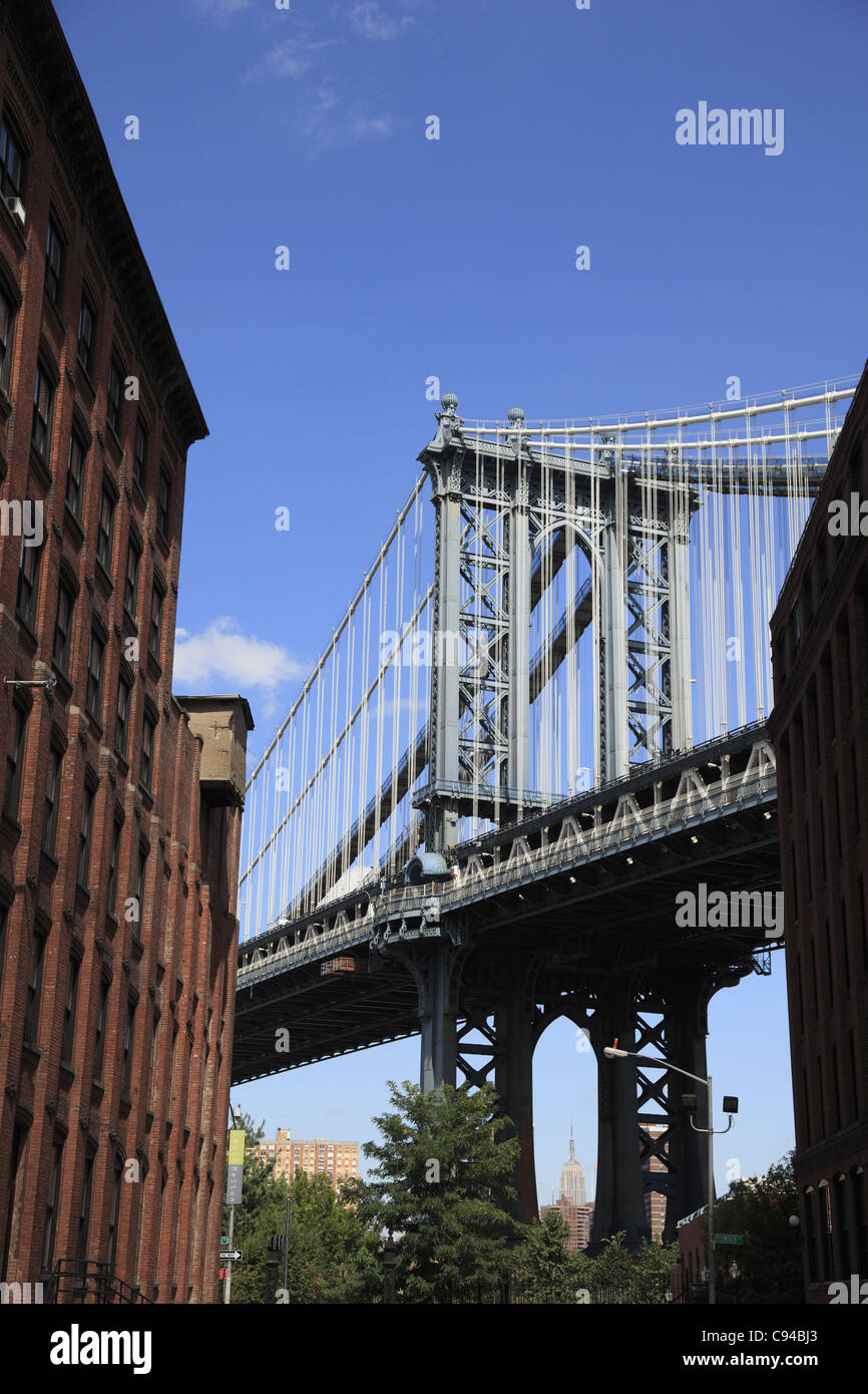 Manhattan Bridge, Dumbo (Down Under die Manhattan Bridge Overpass) Brooklyn, New York City, USA Stockfoto