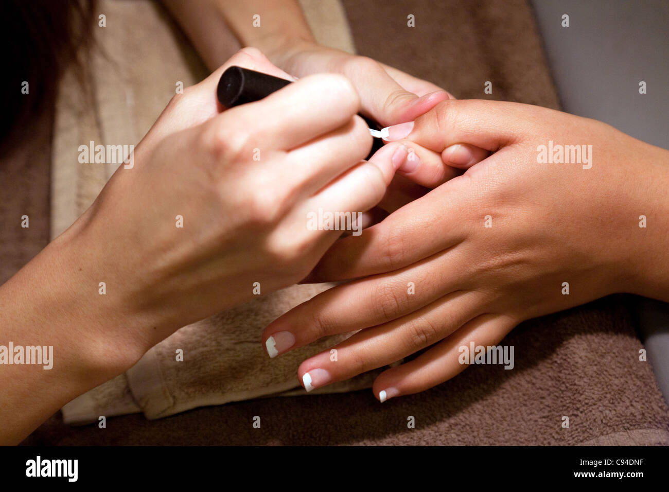 Nahaufnahme einer Maniküre in ein Nagelstudio Stall, Washington DC, USA Stockfoto