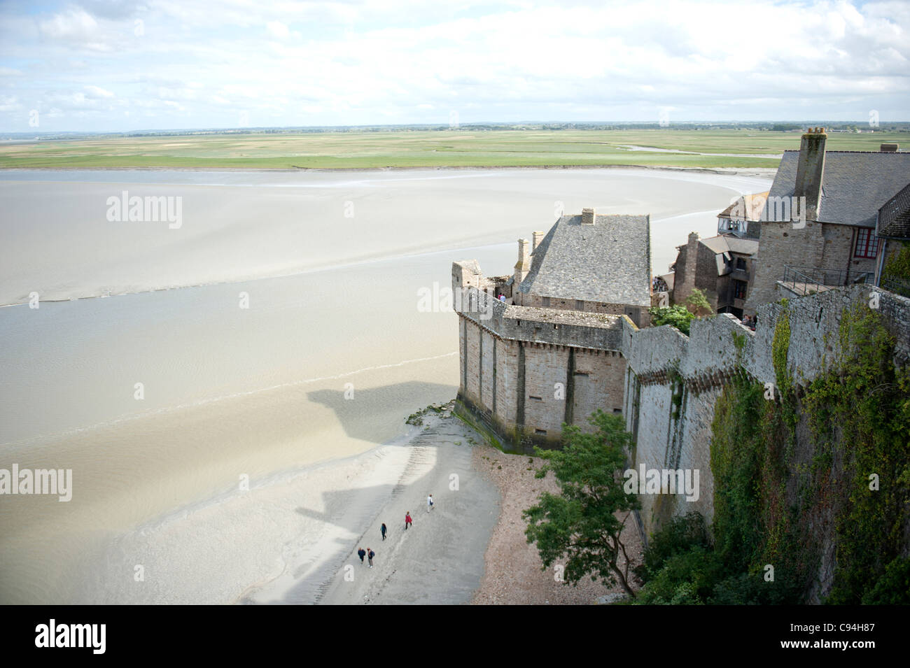 Die Gezeiten Felseninsel zum UNESCO Weltkulturerbe Mont St-Michel an der Grenze der Normandie und der Bretagne im Nordwesten Frankreichs Stockfoto