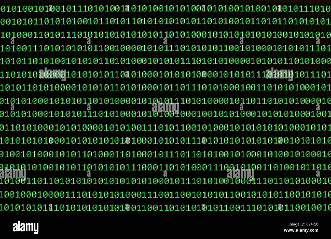 binäre Zahlen auf einem Computerbildschirm Stockfoto