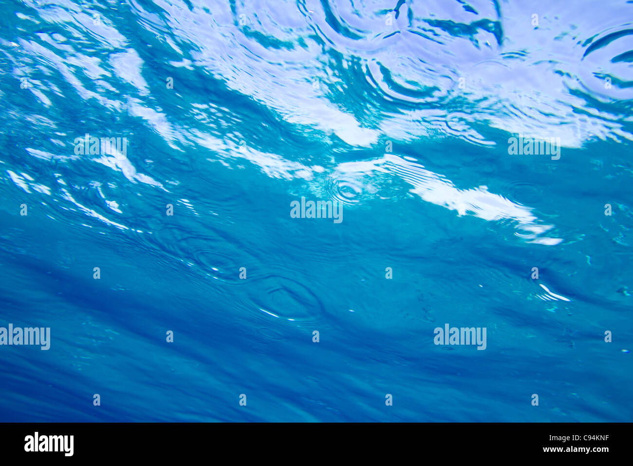 Blaues Meer Wasser Oberflächenansicht von Unterwasser Stockfoto