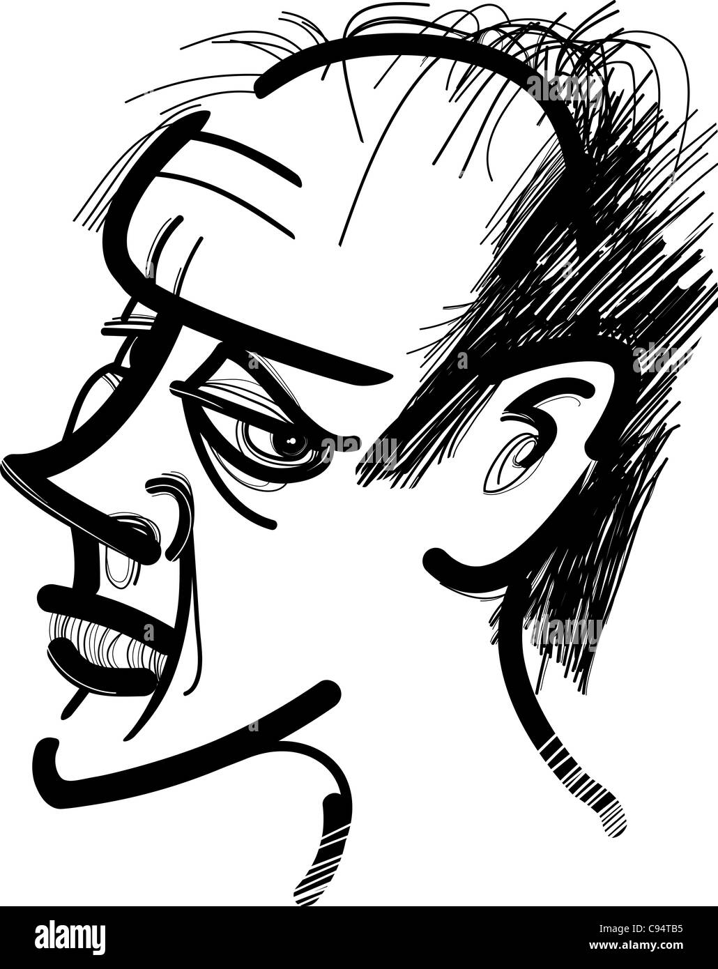 Skizze Zeichnung Illustration des hässlichen Mann Karikatur Stockfoto