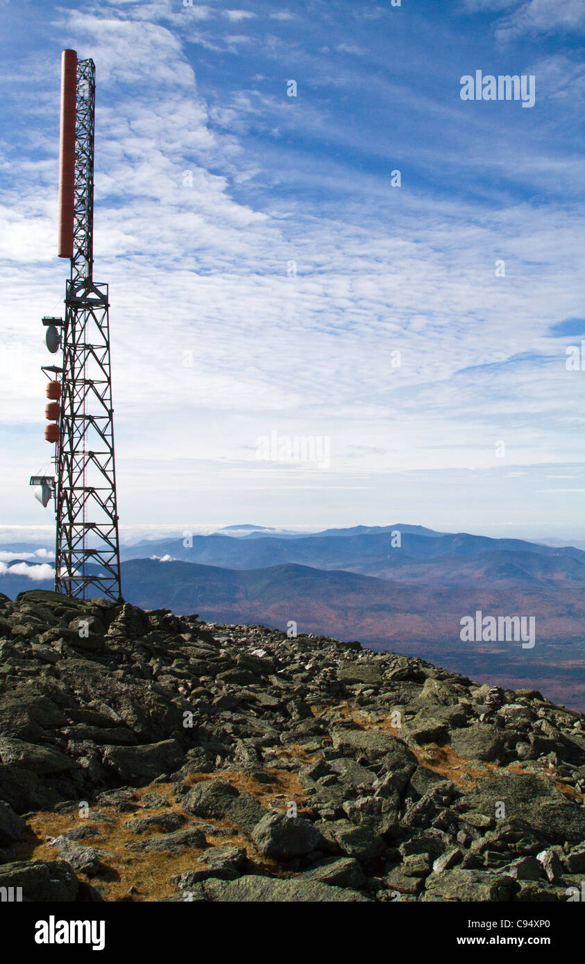 Die Ansicht der Turm von Mount Washington, New Hampshire, der höchste Berg im Nordosten der Vereinigten Staaten auf 6.288 ft. Stockfoto