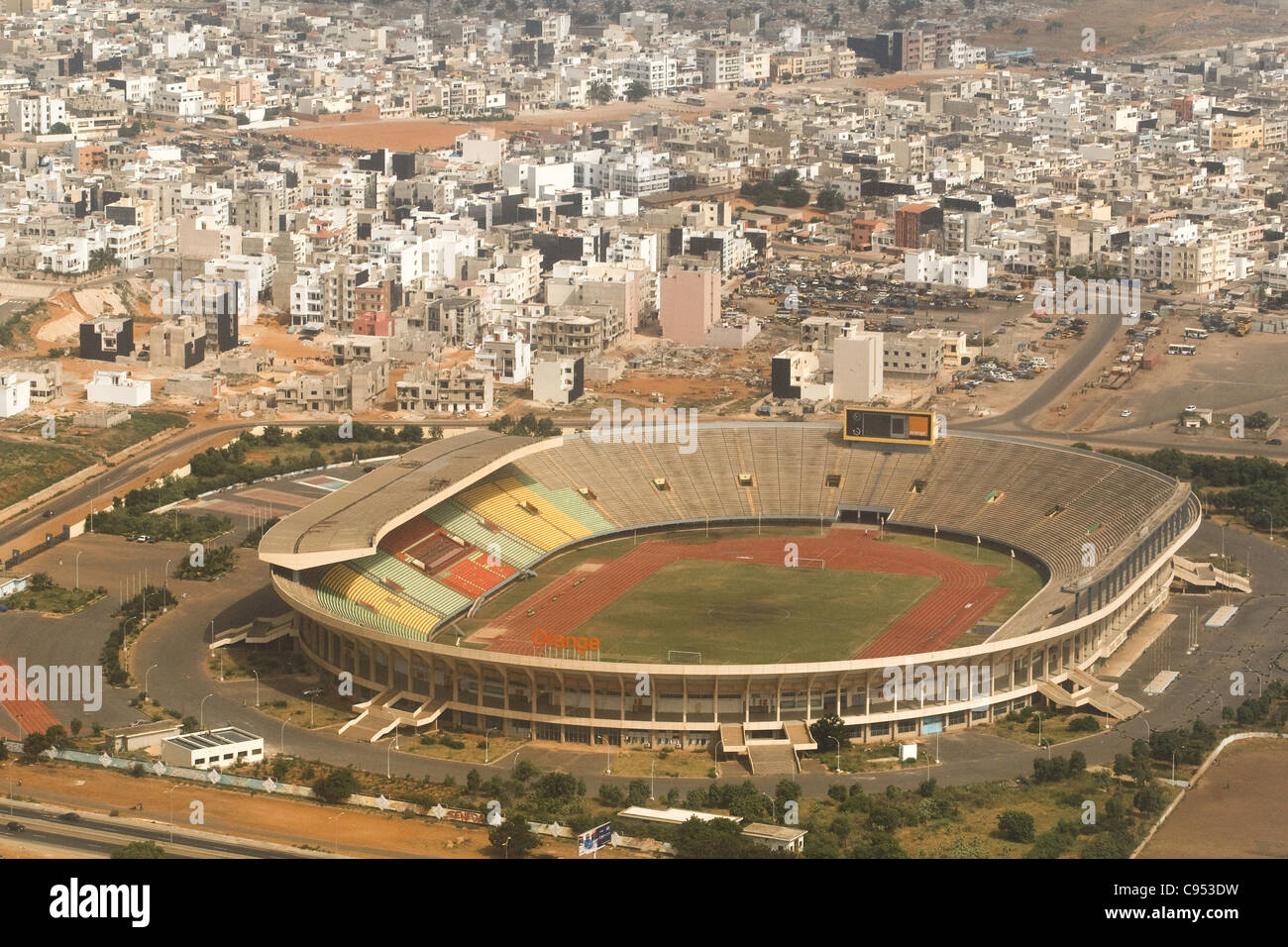 Luftbild des Stadions Stade Leopold Sedar Senghor in Dakar, Senegal. Stockfoto