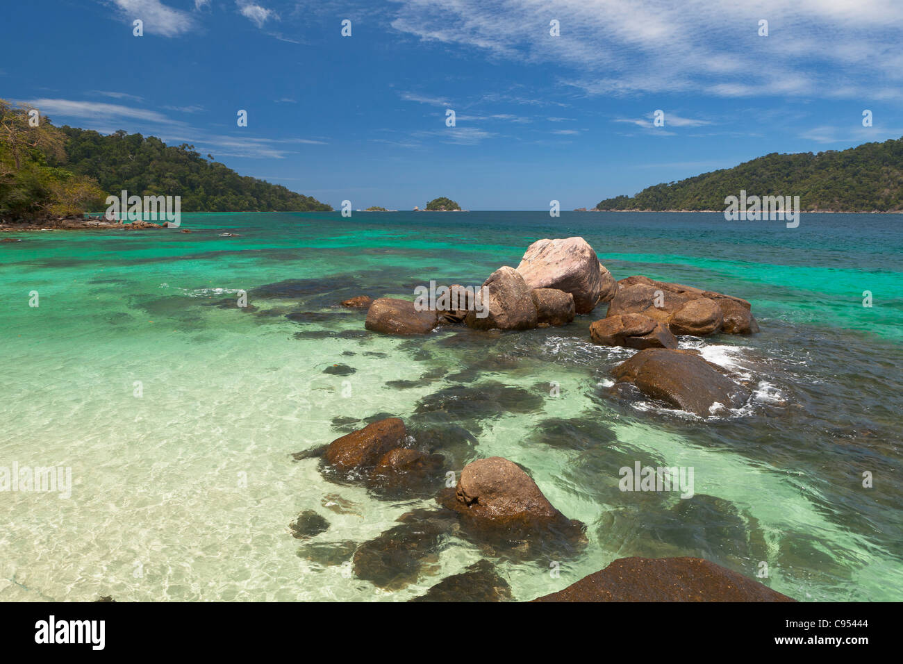 Blick von der Insel Koh Rawi, Teil des national marine Park Tarurao, Thailand Stockfoto