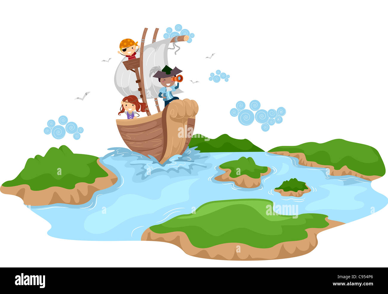 Illustration der Kinder als Piraten verkleidet Stockfoto