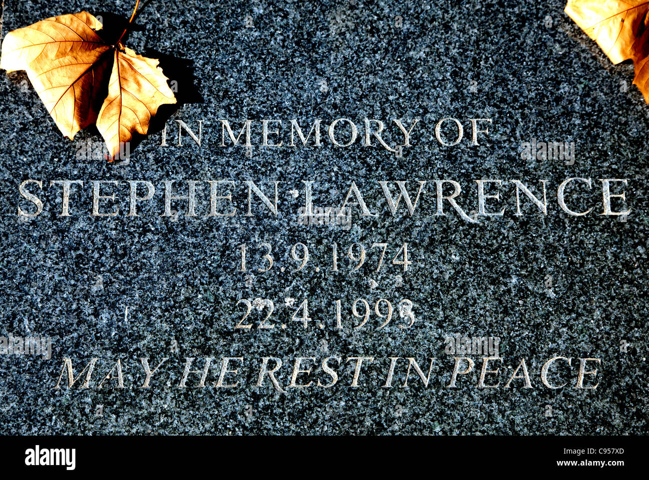 Plaque, wo Stephen Lawrence in Eltham, South East London ermordet wurde Stockfoto