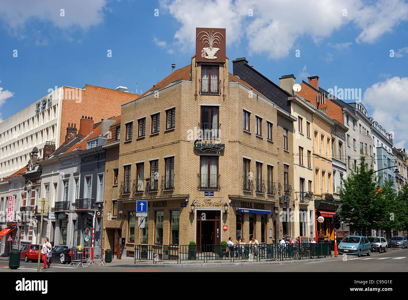 Eine Straße Ecke im Stadtteil EU, Brüssel, Belgien Stockfoto