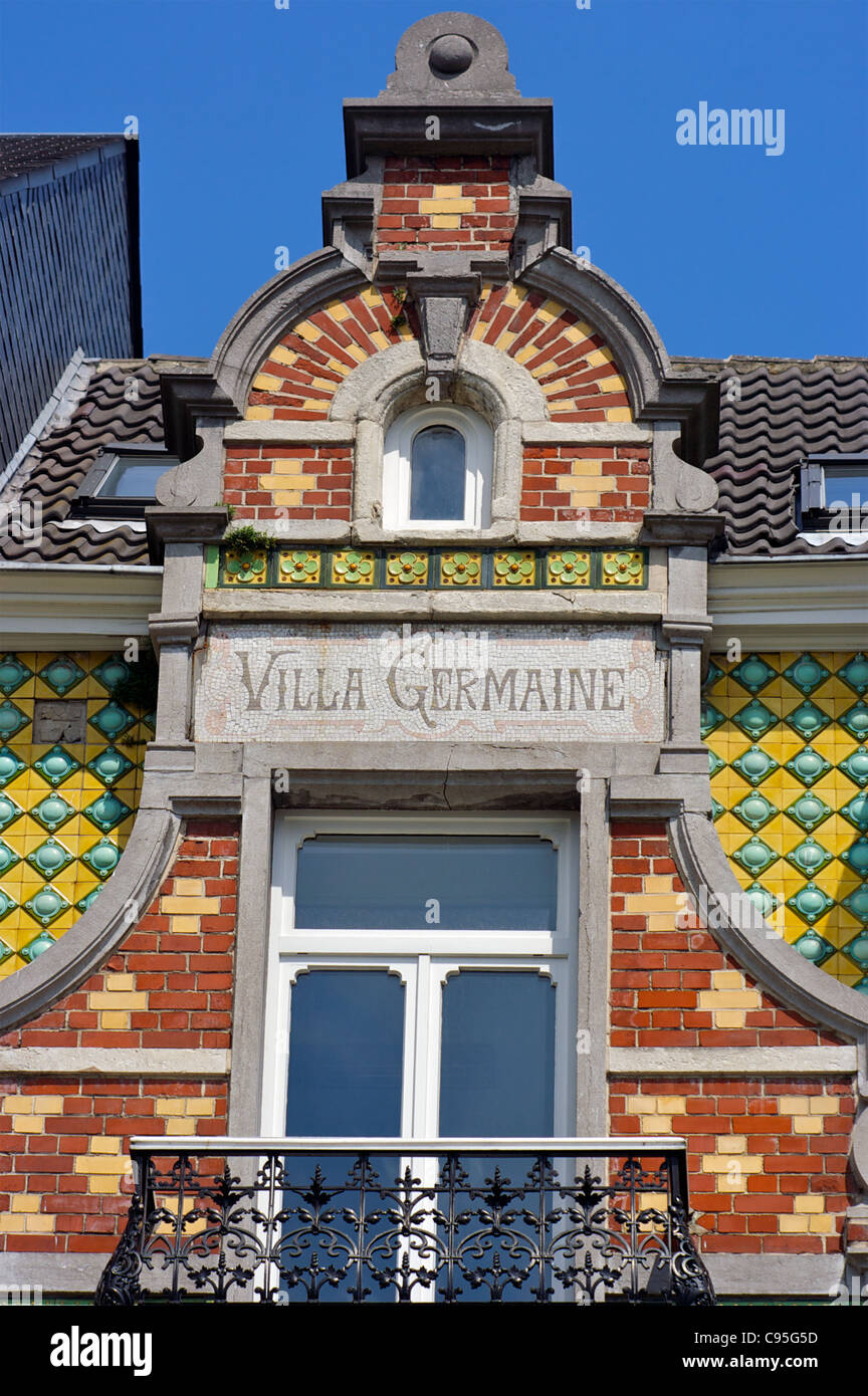 Detail der "Villa Germaine", ein Jugendstil-Stadthaus im Stadtteil EU, Brüssel, Belgien Stockfoto