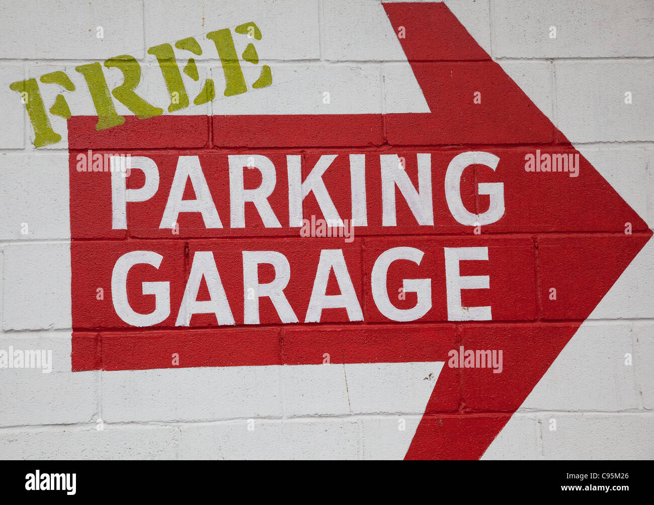 Kostenloser Parkplatz Garage Zeichen in Austin, Texas Stockfoto