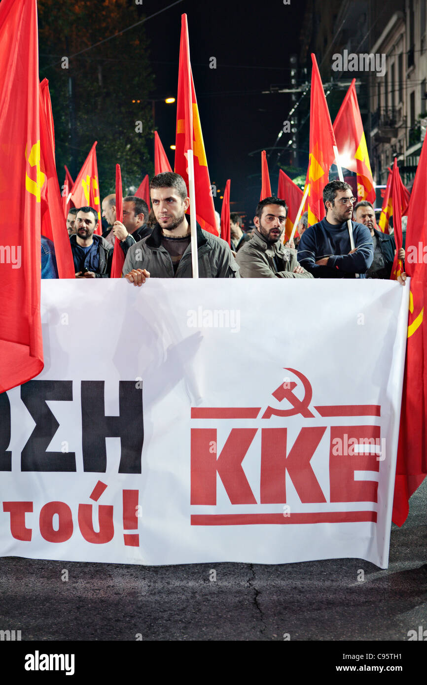 Kommunistische Partei Protest in Athen, Griechenland. Stockfoto