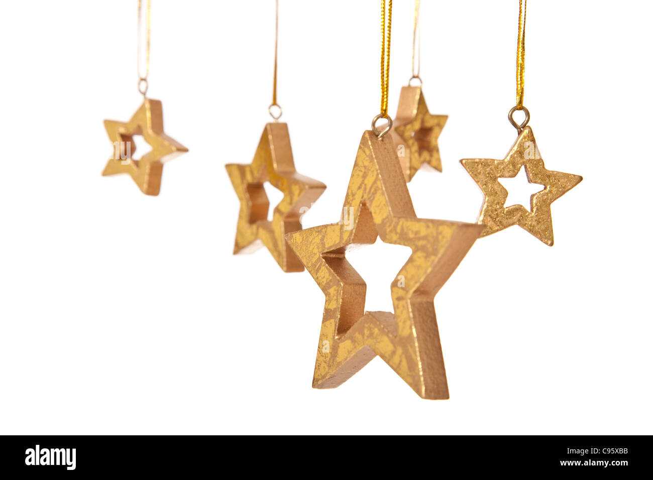 Verschiedene dekorative hängenden Sterne. Isoliert auf weißem Hintergrund. Stockfoto