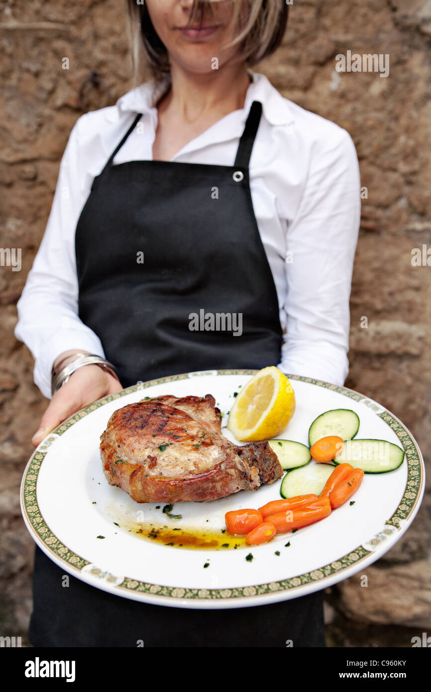 Großes Schweinesteak in Sizilien, Italien. Stockfoto