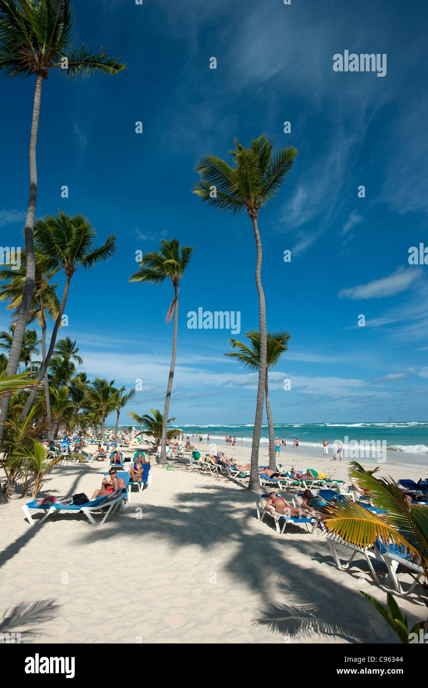 Bavaro Strand am Hotel Riu Bambu, Punta Cana, Dominikanische Republik Stockfoto