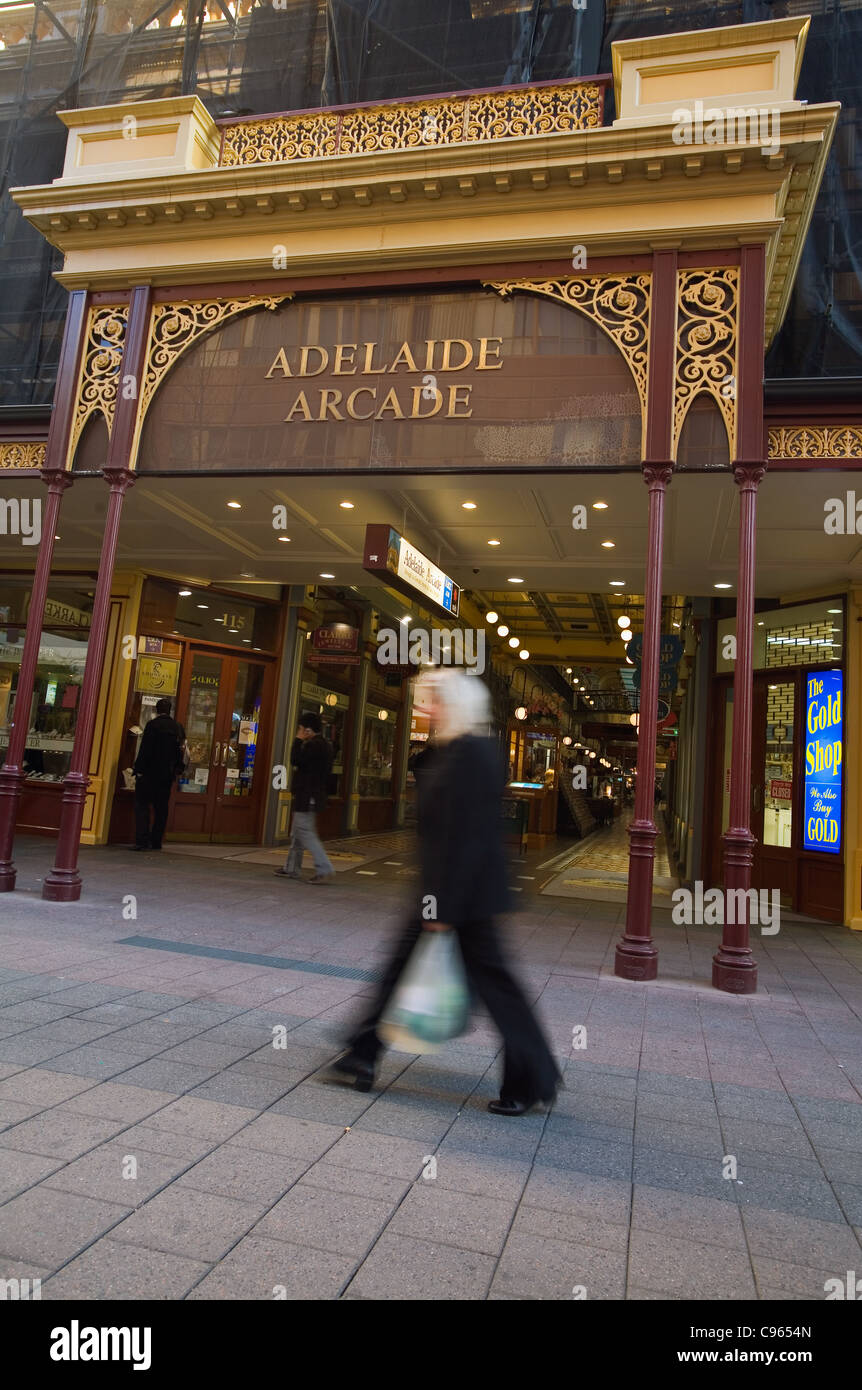 Fassade des die Adelaide Arcade shopping-Arkade - Adelaide, South Australia, Australien Stockfoto
