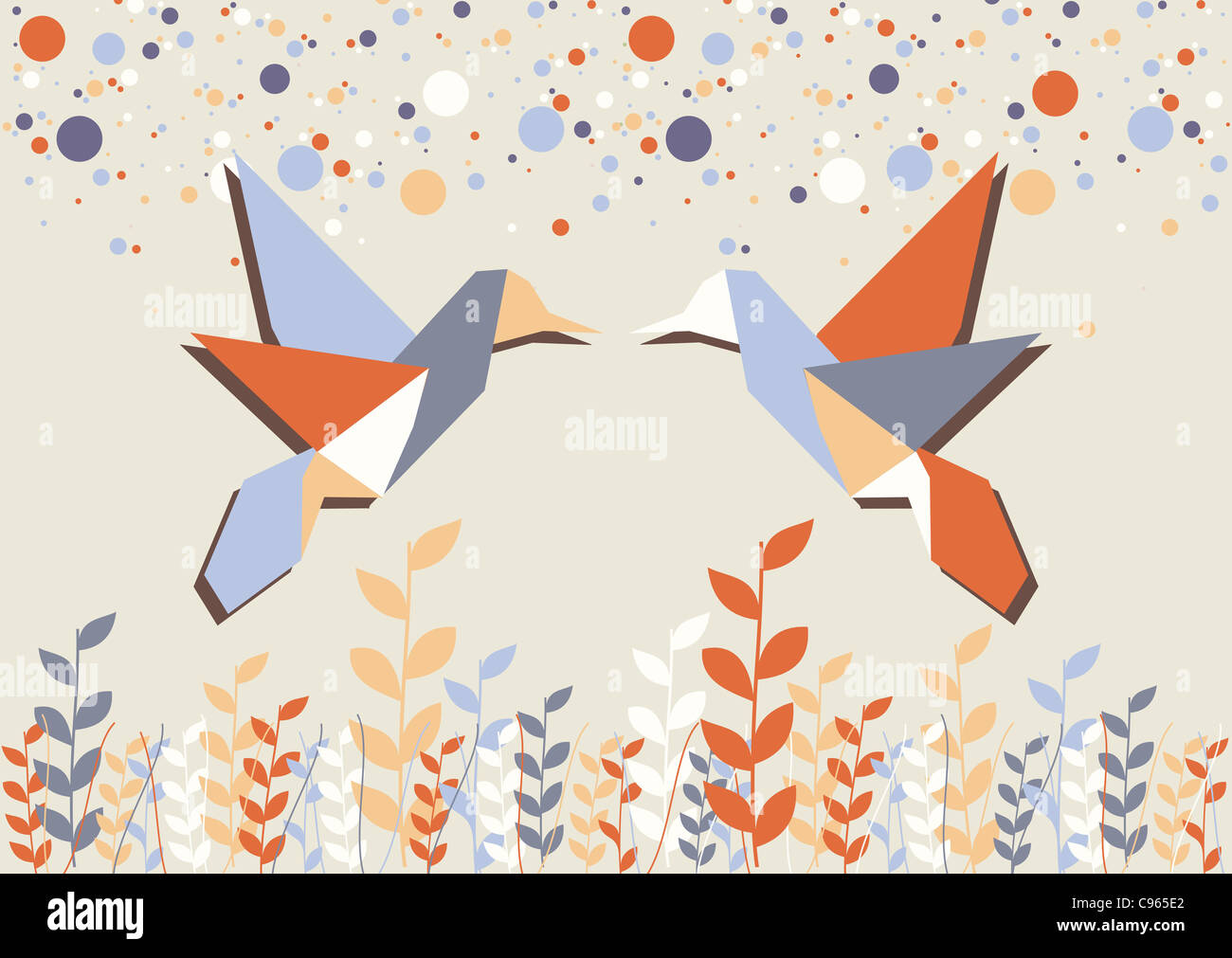 Paar Origami Kolibri in Pastell Tönen Hintergrund. Vektor-Datei zur Verfügung. Stockfoto
