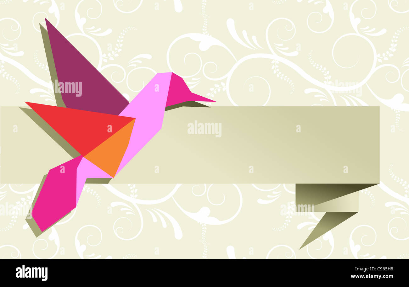 Ein Origami Kolibri über floralen Design Banner Hintergrund. Vektor-Datei zur Verfügung. Stockfoto
