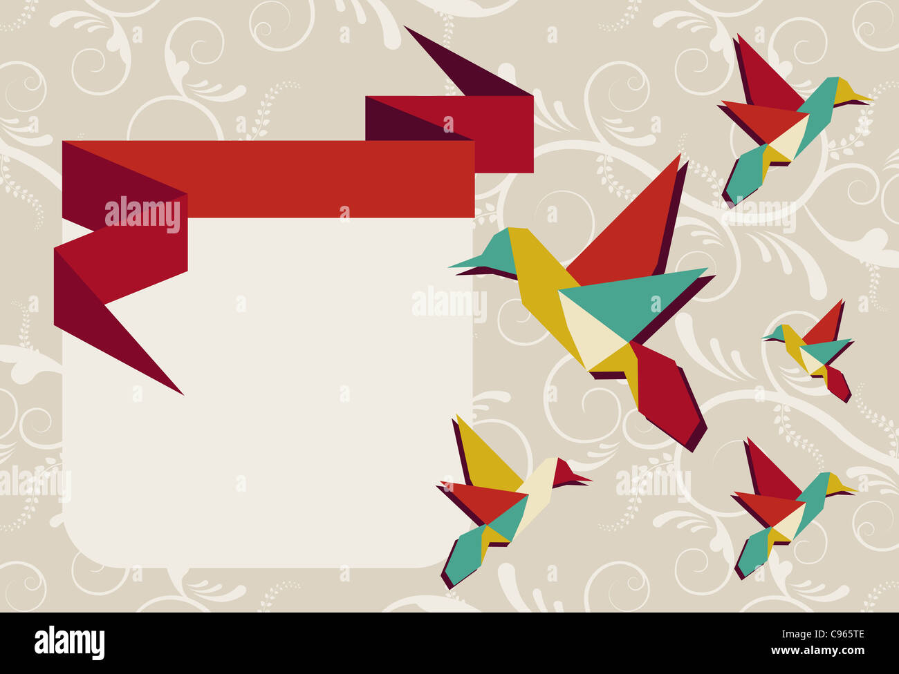 Lebendigen Farben Origami Kolibri Gruppe Grußkarte Design. Vektor-Datei zur Verfügung. Stockfoto