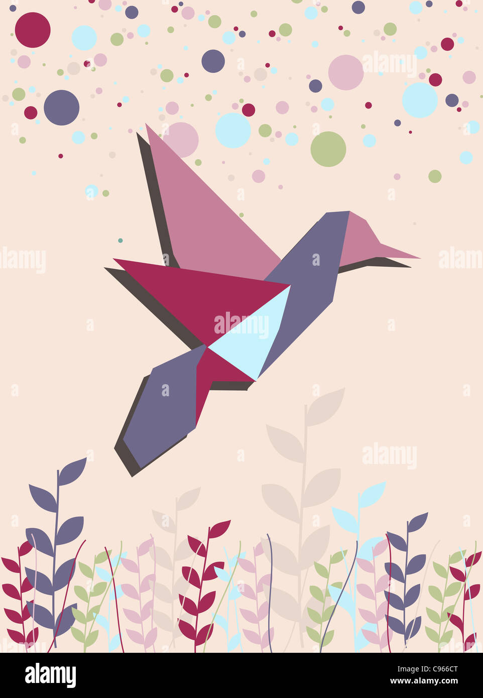Ein Origami Kolibri in rosa Farben Porträt Zusammensetzung Hintergrund. Vektor-Datei zur Verfügung. Stockfoto