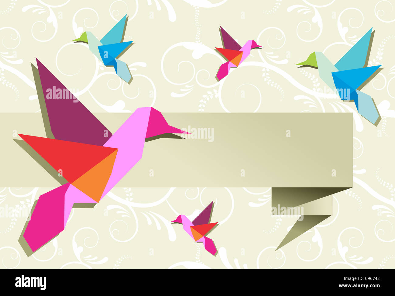 Origami-Kolibri-Design in Pastell-Farben-Paletten-Hintergrund. Vektor-Datei zur Verfügung. Stockfoto