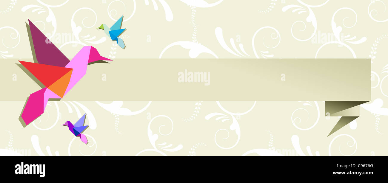 Origami-Kolibri-Design in Pastell Farben floralen Hintergrund. Vektor-Datei zur Verfügung. Stockfoto