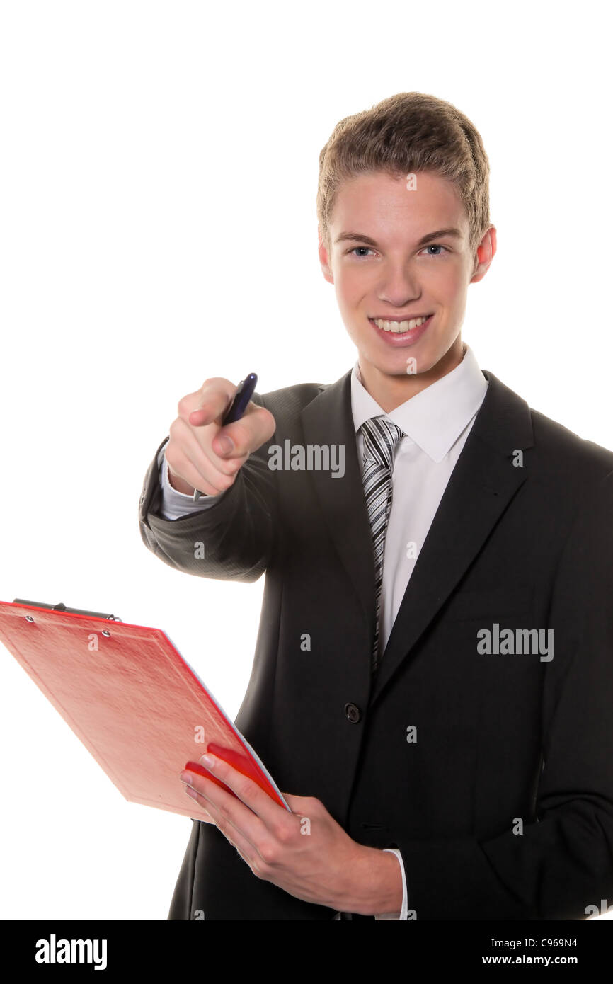 Junge erfolgreiche Sekretärin im Servicegeschäft Stockfoto