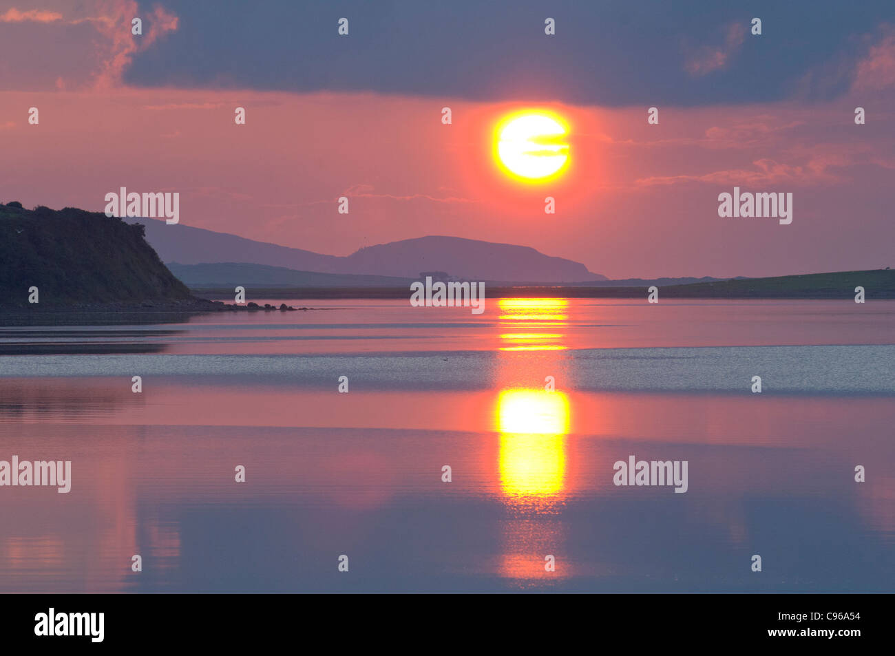 Sonnenuntergang über Clew Bay, Westport, County Mayo, Irland Stockfoto