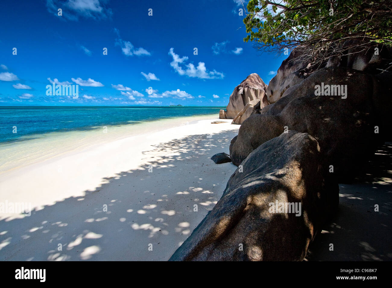 Paradiesstrand Seychellen Praslin Stockfoto