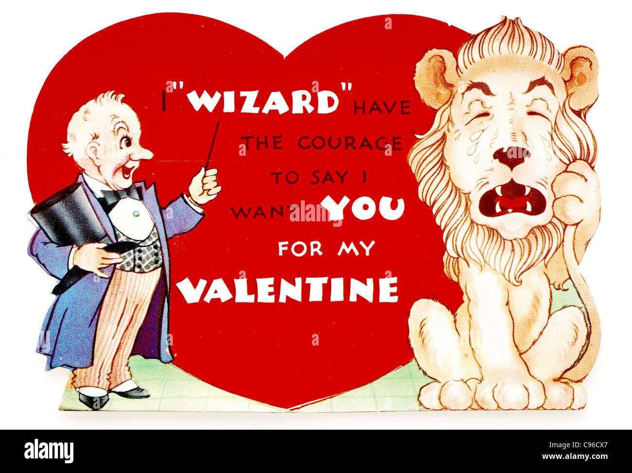 Zauberer von Oz thematische Karte zum Valentinstag aus den 1940er Jahren Stockfoto