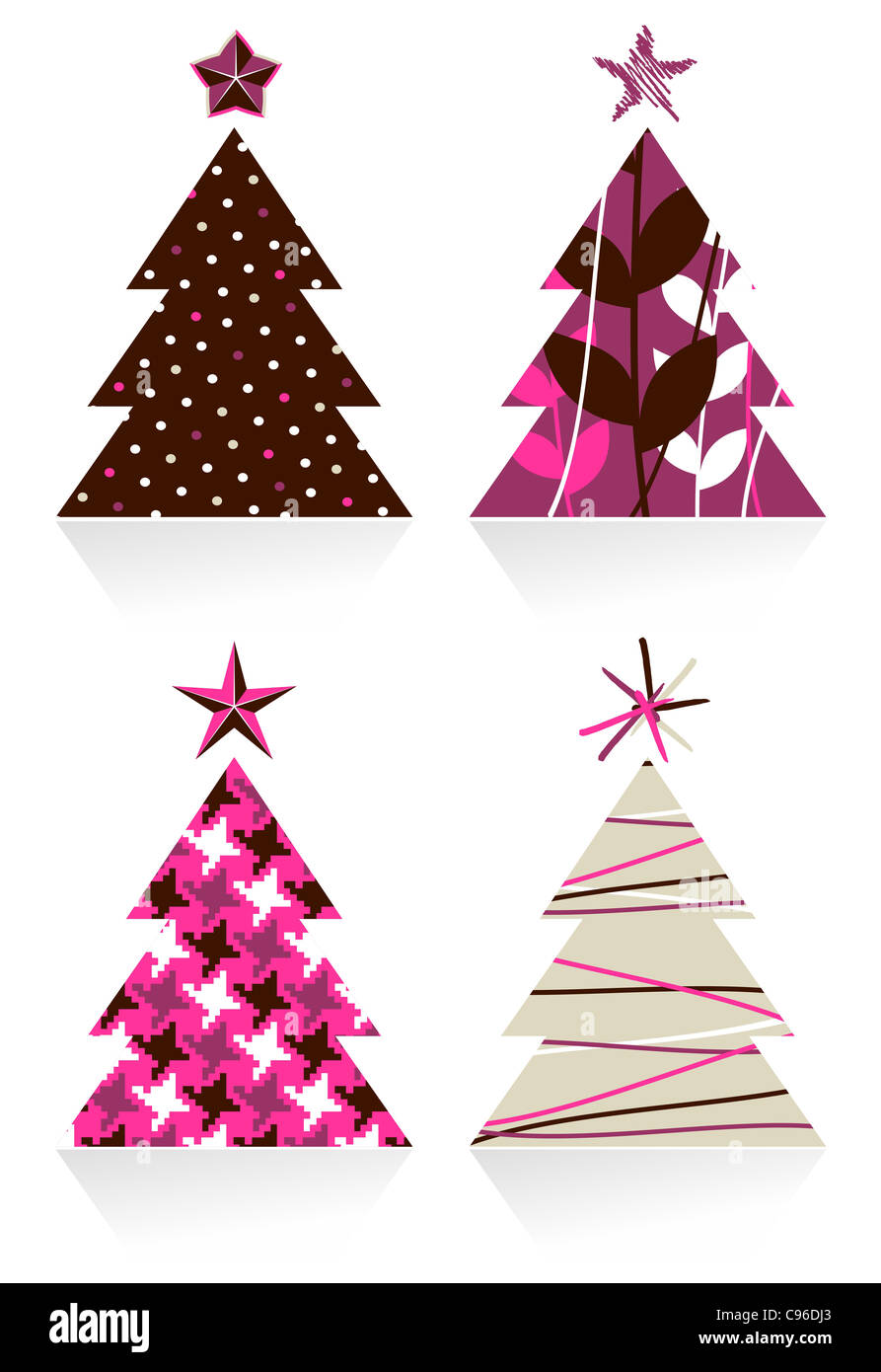 Weihnachtsbäume mit Texturen mit einem Stern auf der Spitze gemacht. Vektor-Datei zur Verfügung. Stockfoto